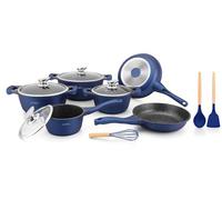 Royalty Line - Set di pentole in ceramica, effetto marmo, 10 pezzi, colore: blu