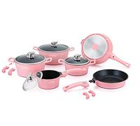 Royalty Line, Set di utensili da cucina in alluminio pressofuso, 14 pezzi, rivestimento in marmo, colore rosa