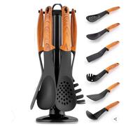 Set Mestoli da Cucina 7 Pz Resistenti al Calore Antiaderenti Colore Legno