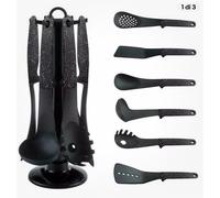 Set Mestoli da Cucina 7 Pz Resistenti al Calore Antiaderenti Colore Nero
