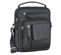 ROYALZ 'Fargo' borsa compatta da uomo in vera pelle per tutti i giorni - borsa a tracolla piccola in cuoio in look vintage - borsa messenger piccolo con molti scomparti, Colore:Nero