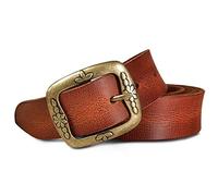 ROYALZ vintage Cintura in Pelle Donna in Pelle di Bufalo 38mm Larga per Jeans Accorciabile Cinta in Vero Cuoio, dimensione:115, Colore:Cognac Brown - fibbia design antik-floreale