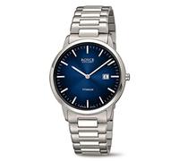 ROYCE concept 3658-02 - Orologio da uomo con vetro zaffiro super piatto, blu scuro, bianco, Classico