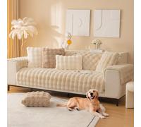 Royhom Felpato Copridivano per Divano in Pelle, Telo Copridivano Modulare, Copri Divano Angolare, Morbidissima, Antiscivolo, per Divano, Tappeto, Davanzale (Cachi Chiaro, 90 x 210 cm)