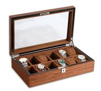 RoYiio Scatola per Orologi in Legno a 12 Griglie, Scatola per Orologi, Scatola per Orologi con Coperchio in Vetro, Scatola per Orologi con 12 Supporti per Orologi Rimovibili