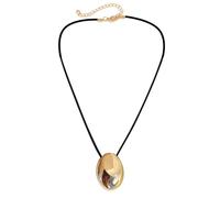 ROYJJ Collana con perline ovali in metallo con ciondolo geometrico a forma di clavicola ornamento unico in pelle PU girocollo girocollo accessorio alla moda collana elegante