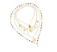 ROYJJ Confezione Di 4 Strati Shell Collane Con Perle E Catene Di Cristallo Stagione Beach Shell Collana Per Le Donne Beach Jewelry Se