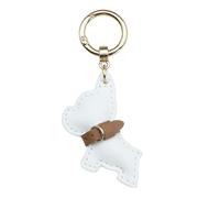 ROYJJ Portachiavi in pelle PU con cane francese adorabile ciondolo portachiavi appeso ornamento per auto e borse portachiavi alla moda per giovani, bianco, Gold-color