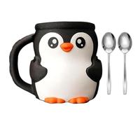 ROYJJ Whimsically - Contenitore per gelato a tema pinguini, doppio porta cucchiaio, protezione per bevande fredde, con cassetto segreto, grazioso manicotto per tazza di gelato a forma di pinguini