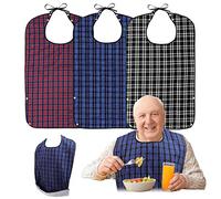 Roylvan Bavaglino Impermeabile Adulto Lavabile e Riutilizzabile 3 Pezzi, Bavaglino Protezione Abbigliamento Pulizia Facile e Portatile Raccoglitore Briciole per Mangiare e Truccarsi, Nero, Rosso, Blu