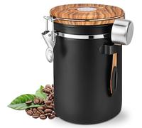 Royouzi Contenitore Per Chicchi Di Caffè, Contenitore In Acciaio Inossidabile 304 Con Valvola Di Scarico, Misurino, Barattolo Sigillante Multifunzionale Per Casa E Ufficio (Nero)