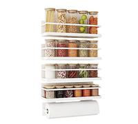 Roysili Magnetic Spice Rack for Refrigerator Magnetic Fridge Shelf for Kitchen Spice Organizer Magnetic Shelf for Fridge Space Saving White 4 Pack with Magnetic Paper Towel Holder