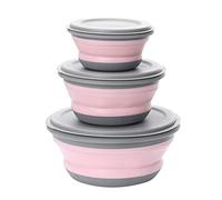 Roysmart Collapsible Bowl Sets, 3 Pcs Portable Food Storage Outdoor Tableware, Silicone Folding Lunch Box Salad Bowl with Lid for Outdoor Camping Hiking