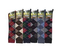 Rozgul 6 paia di calzini alti da uomo al ginocchio con design a rombi da golf, in cotone ricco, per equitazione e stivali, taglia UK 6-11, Multicolore., Knee High