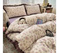 Rozhuhro Set Copripiumino in Morbido Cotone con Volant, Completo Letto Floreale in Stile retrò per Tutte Stagioni, Copripiumino Traspirante in Garza Doppio Strato con Chiusura Cerniera,Purple 2,Queen