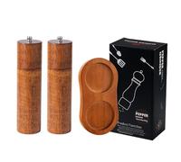 Rozhuhro Set di macina sale e pepe manuali, macinini in legno di quercia da 20 cm con base di supporto, macinini per spezie ricaricabili in legno naturale, con in ceramica regolabile,8 inches b