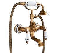 Rozin - Rubinetto da parete per vasca da bagno con doccetta e due manopole, in ottone, vintage, in ceramica