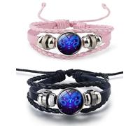 Rozozo 2 braccialetti in pelle con dodici zodiacali, regolabile, accessorio per gioielli, Pelle, Nessuna pietra preziosa