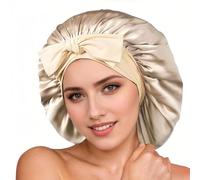 RPAEOY 100% Cuffia Seta Capelli Notte Dormire in Seta a Doppio Strato Non Scivolante Traspirante con Cinturino Largo Regolabile per Il Fissaggio alla Testa(Beige)