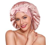 RPAEOY 100% Cuffia Seta Capelli Notte Dormire in Seta a Doppio Strato Non Scivolante Traspirante con Cinturino Largo Regolabile per Il Fissaggio alla Testa(Soia)