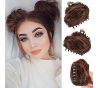 RPAEOY 2 Pezzi Chignon Capelli con Claw Mini Chignon Finto Capelli Ricci Sintetici Spessi Updo Ondulati Coda di Cavallo Posticcio Hair Extension Ponytail di Cavallo per Donna(Marrone chiaro)