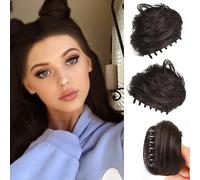RPAEOY 2 Pezzi Chignon Capelli con Claw Mini Chignon Finto Capelli Ricci Sintetici Spessi Updo Ondulati Coda di Cavallo Posticcio Hair Extension Ponytail di Cavallo per Donna(Marrone Nero)