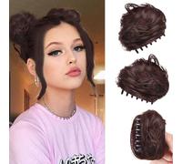 RPAEOY 2 Pezzi Chignon Capelli con Claw Mini Chignon Finto Capelli Ricci Sintetici Spessi Updo Ondulati Coda di Cavallo Posticcio Hair Extension Ponytail di Cavallo per Donna(Marrone scuro)