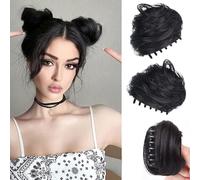RPAEOY 2 Pezzi Chignon Capelli con Claw Mini Chignon Finto Capelli Ricci Sintetici Spessi Updo Ondulati Coda di Cavallo Posticcio Hair Extension Ponytail di Cavallo per Donna(Nero)