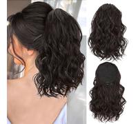 RPAEOY 35 cm Parrucca Donna Capelli per Treccine Parrucca Con Onda a Coulisse Coda di Cavallo Corta Ideale L'uso Quotidiano per Le Feste(Marrone nero)