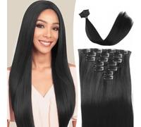 RPAEOY 7 Pezzi Clip in Hair Extensions Donne 16 Clips Lungo Dritto Extension Clip Capelli Testa Piena 55cm Sintetico Resistente al Calore Parrucche per Uso Quotidiano Partito(Nero)