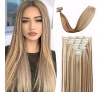 RPAEOY 7 Pezzi Clip in Hair Extensions Donne 16 Clips Lungo Dritto Extension Clip Capelli Testa Piena 55cm Sintetico Resistente al Calore Parrucche per Uso Quotidiano Partito(Biondo)