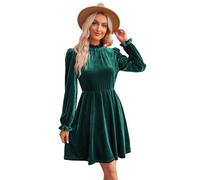 RPAEOY Abito Donna Elegante Invernale in Velluto Maniche Lunghe Collo Alto Vintage Vestito Ginocchio Curvy Vestiti da Sera Natalizio Cocktail Festa Cerimonia Verde S