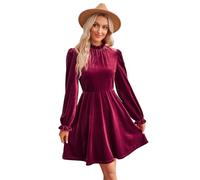 RPAEOY Abito Donna Elegante Invernale in Velluto Maniche Lunghe Collo Alto Vintage Vestito Ginocchio Curvy Vestiti da Sera Natalizio Cocktail Festa Cerimonia Rosso XL