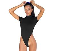 RPAEOY Body Donna Collo Alto Senza Schienale Body Sexy Lingerie Bodysuit Elasticizzato Elegante Snellente Collant Jumpsuit Perizoma Manica Corta Estivi Top Tuta Abbigliamento Nero S