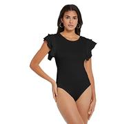 RPAEOY Body Donna Elegante Girocollo Doppia Increspatura Manica Corta Elasticizzato Bodysuit Tuta Aderente Jumpsuits Casual Estivi T-Shirt Top Silm Camicie Nero XL