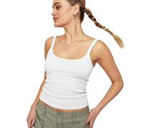 RPAEOY Canotta Donna Scoop Neck Estate Casual Gilet Ribbed Crop Top Coste Canottiera Elegante Sexy Estate Tank Top Elasticizzata Camicia per Andare Fuori Bianco M