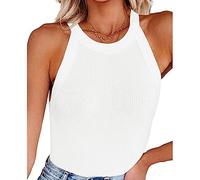 RPAEOY Canotta Donna A Costine Collo Rotondo Senza Maniche Elegante Camicetta Basic Slim Fit Canottiera Intimo Estiva Coste Tank Top Bianco L