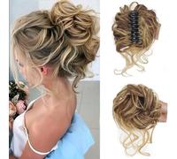 RPAEOY Chignon Capelli con Claw Chignon Finto Capelli Ricci Spessi Updo Ondulati Sintetici Coda di Cavallo Posticcio Hair Extension Ponytail di Cavallo per Donna(Marrone dorato)
