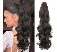 RPAEOY Coda Capelli Extension con Claw 22 Pollici Lunga Posticci Sintetici Ondulati Coda Cavallo Extension Posticci Extension Capelli per le Donna(Nero brunastro)