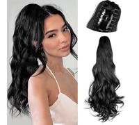 RPAEOY Coda Capelli Extension con Claw 22 Pollici Lunga Posticci Sintetici Ondulati Coda Cavallo Extension Posticci Extension Capelli per le Donna(Nero)