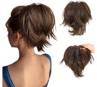 RPAEOY Coda Capelli Extension Sintetica Finta di Cavallo Posticci Artiglio Clip in Naturale Estensione Micro Ondulato Cavallo Dritta Corta e Disordinati Bun Extension per Donna (Marrone Chiaro)