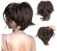 RPAEOY Coda Capelli Extension Sintetica Finta di Cavallo Posticci Artiglio Clip in Naturale Estensione Micro Ondulato Cavallo Dritta Corta e Disordinati Bun Extension per Donna (Marrone Scuro)