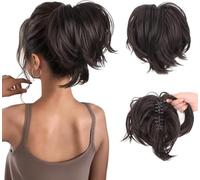 RPAEOY Coda Capelli Extension Sintetica Finta di Cavallo Posticci Artiglio Clip in Naturale Estensione Micro Ondulato Cavallo Dritta Corta e Disordinati Bun Extension per Donna (Marrone Nero)