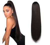 RPAEOY Coda di Cavallo Lunga Liscia Nera 24 Pollici Extension per Capelli Sintetici di Alta Qualità Posticci per Acconciature Eleganti Facile da Applicare e Rimuovere Look Naturale e Morbido(Black)