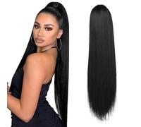 Rpaeoy Coda Di Cavallo Lunga Liscia Nera 24 Pollici Extension Per Capelli Sintetici Di Alta Qualità Posticci Per Acconciature Eleganti Facile Da Applicare E Rimuovere Look Naturale E Morbido(Black)