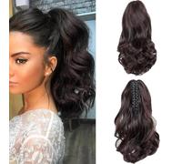 Rpaeoy Coda Di Cavallo Riccia Con Clip Estensione Capelli Sintetici Morbidi Parrucca Con Fermaglio Per Donna 24 Pollici Nero Naturale Facile Da Applicare E Rimuovere(Dark Brown)