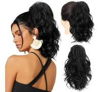 RPAEOY Coda di Cavallo Riccia Finta Extension Capelli Mossi Clip in Capelli Sintetici Posticci Capelli Lunghi per Donna Volume Naturale e Facile da Indossare(Black)