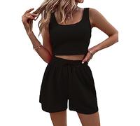 RPAEOY Completo Donna Casual A Coste Senza Maniche Canotta e Pantaloncini Casual Estivo 2 Pezzi Corto Tuta Con Tasche Completi Loungewear Sport Jogger Palestra Outfit Nero M