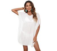 RPAEOY Copricostume Donna Mare Camicia Spiaggia con Pompon Vestito Chiffon Copricostumi da Bagno Beachwear Traspirante Abito Estivo Bikini Cover up Sarong Elegante