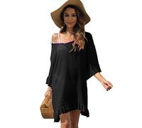 RPAEOY Copricostume Donna Mare Camicia Spiaggia con Pompon Vestito Chiffon Copricostumi da Bagno Beachwear Traspirante Abito Estivo Bikini Cover up Sarong Elegante